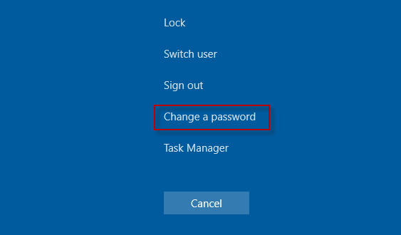 Change Password Windows 10 shortcut