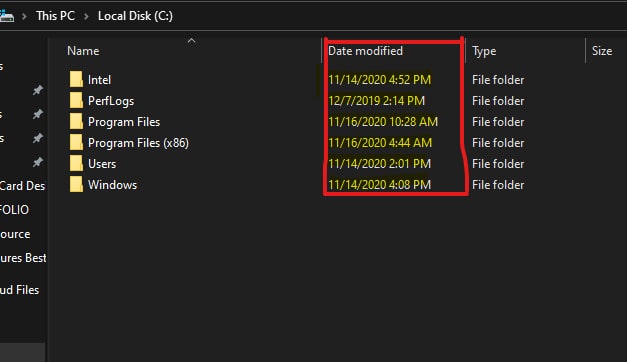 Check date Modified of the folder in C drive for Computer age