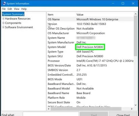 dell laptop model number in system information tab
