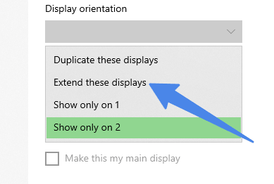 extended display option in windows 10