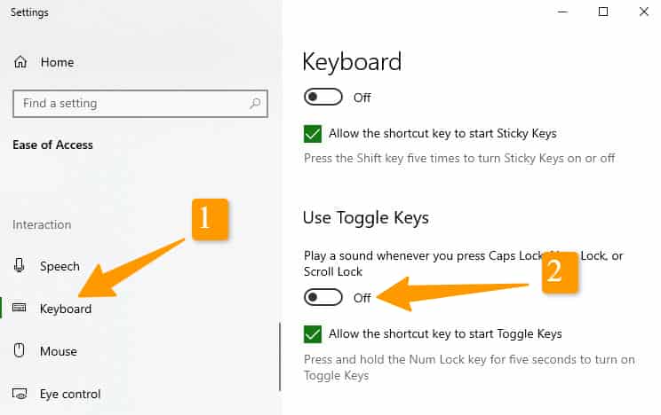 Disable Filter Keys on Acer Laptop