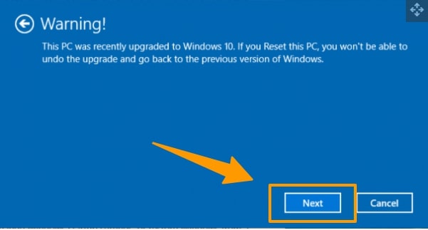 click next on reset windows