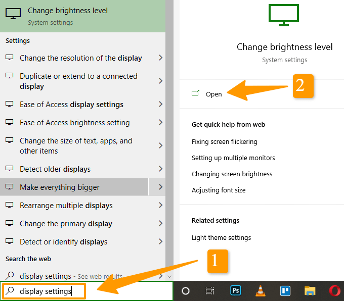 display setting in windows 10