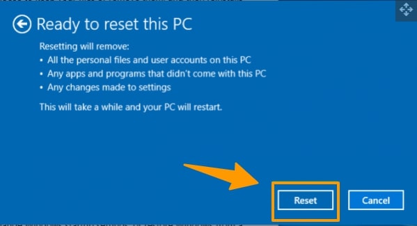 reset button in windows 10