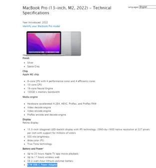 macbook charger specification