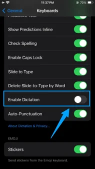 Disbale Dictation option on Iphone