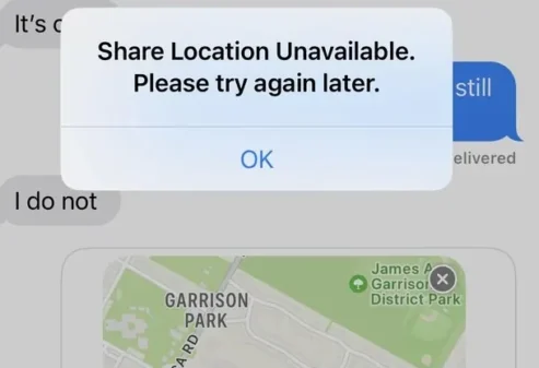 Share Location unavailable, Please try again later error message