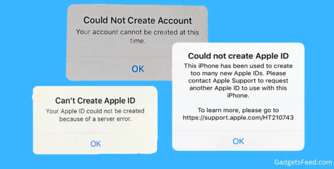 apple Id creation error messages