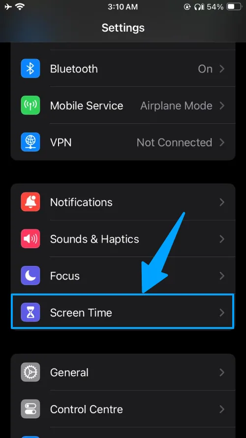 go to screen time setting in iPhone