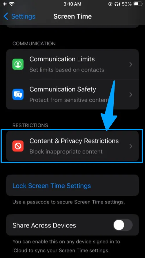  tap on Content & Privacy Restrictions