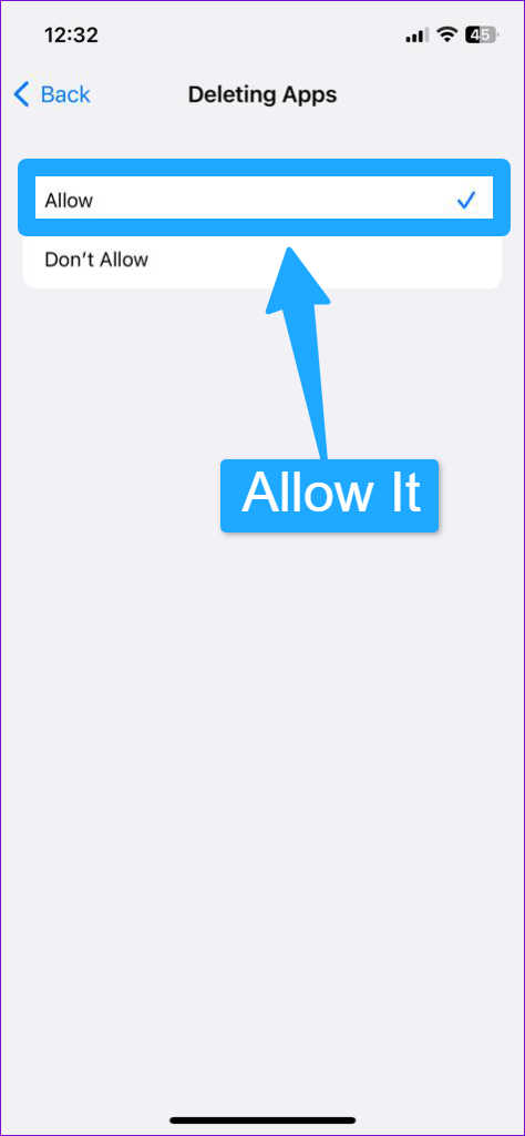 allow app deletion in iphone