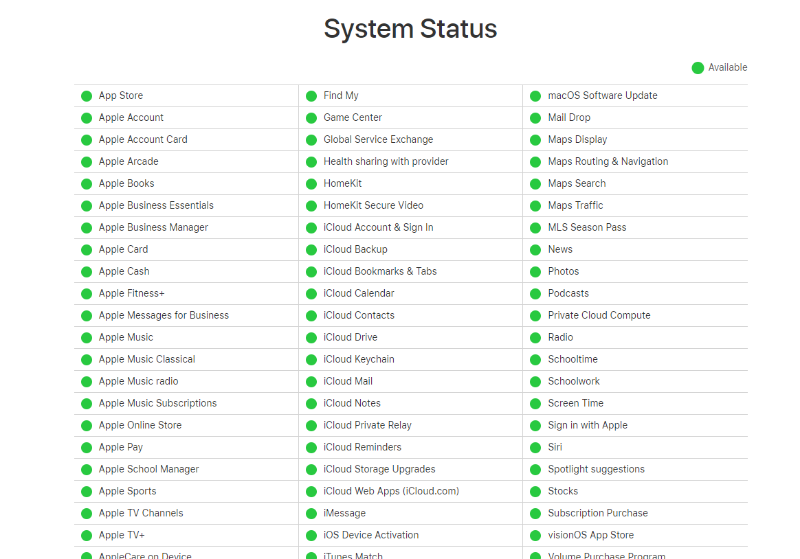 apple server system status