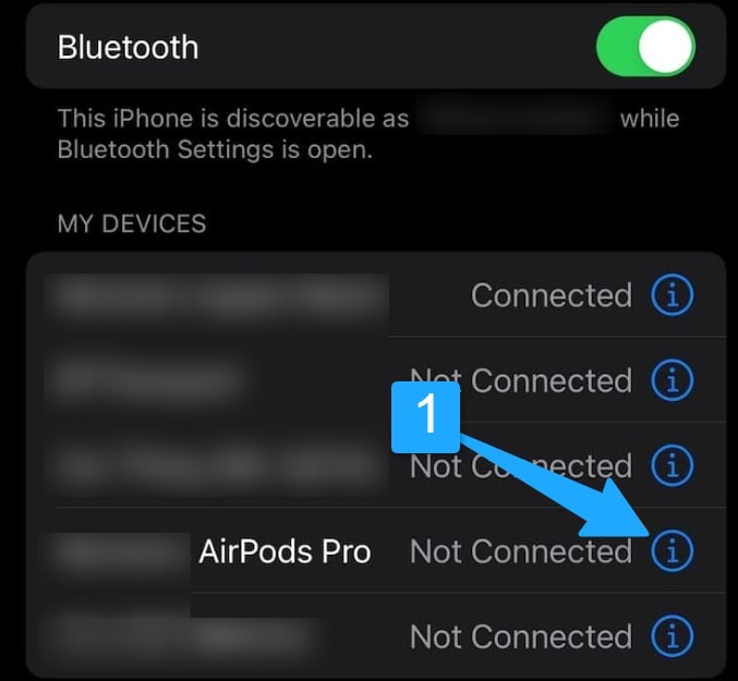 connect airpods i icon in iphone bluetooth