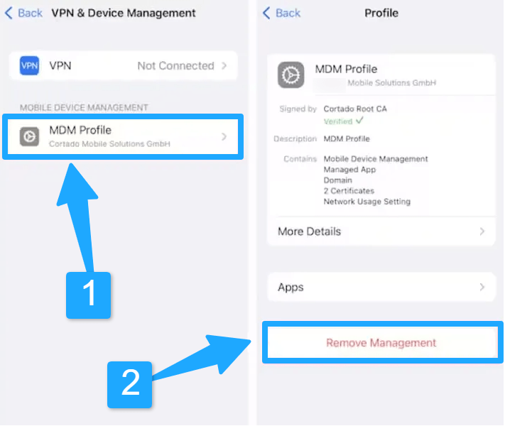 remove mdm profile via settings 2024