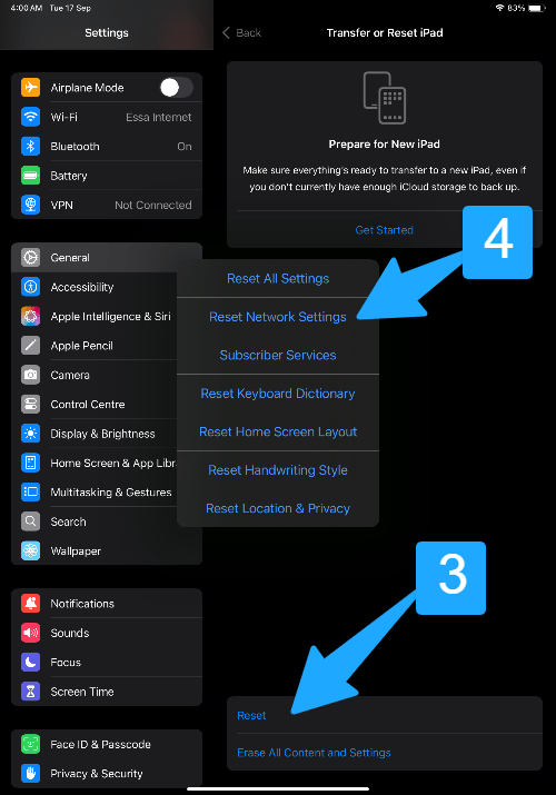 reset network settings for ipad stuck in headphone mode